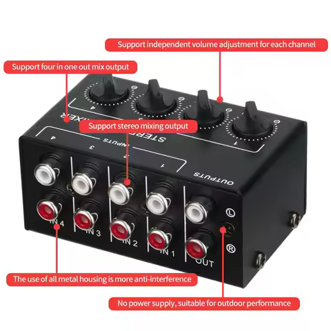 CX400 Audio Mixer Mini Stereo 4-Channel Passive Microphone Stereo Splitter for Live Studio DJ Equipm