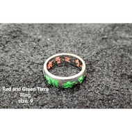 Red and Green Tara Mantra Ring (size 9)
