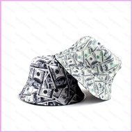 hj7 Money Dollars Printed Bucket Hat Fisherman Hat for Men Women Outdoor Sunhat All Match Travel Hat
