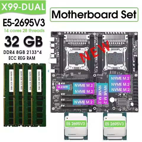 X99 Dual Motherboard Set combo kit with XEON E5 2695 V3*2 and 4*8G=32GB 2133MHz DDR4 Memory LGA 2011