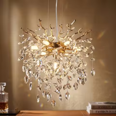 18'' Crystal Chandelier Modern Luxury Gold Tree Pendant 7 Light Kitchen Fixture