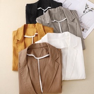 Cotton Linen Casual Blazer Short Women's Solid Color Jacket