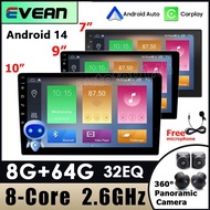[8G+64G 8core-2.6GHz]Android 14 Car Radio Android Player 7/9/10.1 Inch Car Navigation GPS 360 Panora