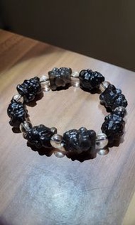 銀黑耀石+白水晶 吞金獸 手串