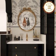新古典復古浴室鏡壁掛軟裝背景牆藝術裝飾鏡輕奢雕花衛浴鏡ins風