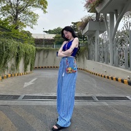 Đồ bộ thun tăm lạnh áo 3 lỗ và quần lenin kẻ sọc mặc đi chơi set nữ cá tính nhiều màu năng động