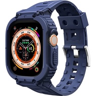Tali Jam Tangan Karet กีฬา + เคสสำหรับ Apple Watch สำหรับ IWatch Ultra 49Mm 9 8 744Mm 41Mm40Mm45Mmสายฝาครอบซิลิโคนใสสำหรับ IWatch Series 9 8 7 Correa 6 SE 5 4