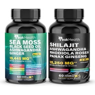 Shilajit Sea Moss Black Seed Oil Ashwagandha Capsules for Man Woman,2 Bottle Combo with Turmeric, Pa