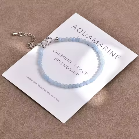 September Birthstone Aquamarine Bracelet for Women 3mm Faceted Beads Jewelry Natural Stone Healing C
