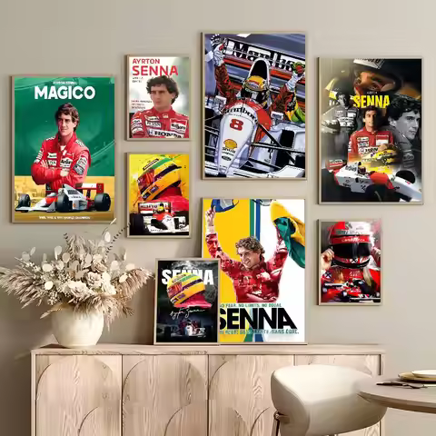 Ayrton Senna F1 Formula Legend Star Champion Race Car Sticky Posters Whitepaper Sticker DIY Room Bar