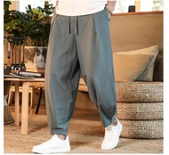 Japanese Loose Men's Cotton Linen Pants Male Summer New Breathable Solid Color Linen Trousers Fitness Streetwear Plus Size M-5XL