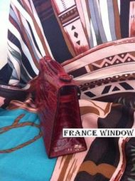 France Window Hermes 愛馬仕經典Rough55 紅色方塊鱷魚皮銀扣 Kelly手拿包