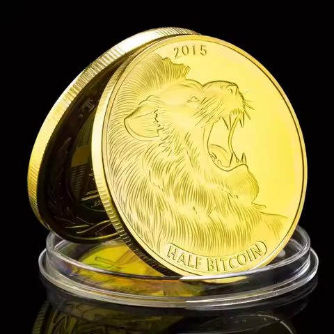 1 Piece Half Bitcoin 2015 Lion Collectible Physical Crypto Souvenir Collection Cryptocurrency Titan 