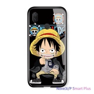 เคสมือถือเคสโทรศัพท์เคส Huawei Nova 3i/P Smart PLUS เคสโทรศัพท์หรูหรา Soft EDGE อะนิเมะ OnePiece Luffy Glossy ปลอกกระจกเทมเปอร์กันกระแทกฝาหลังกรณี