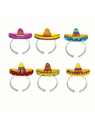 6入組 墨西哥嘉年華派對用品-紙質墨西哥草帽頭箍，適用於五月五日慶祝裝飾和派對禮品