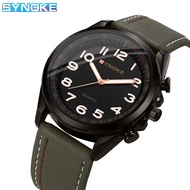 SYNOKE Men's Watch Fashion Casual Leather Strap Square Dial Simple Quartz Watch Youth Watch Large Di