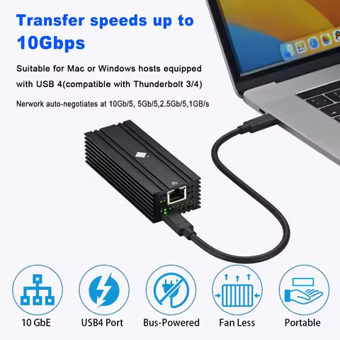 USB4 to 10Gb Ethernet Adapter Compatible with Thunderbolt 3/4 10G Single Port RJ45 10GBASE-T Etherne