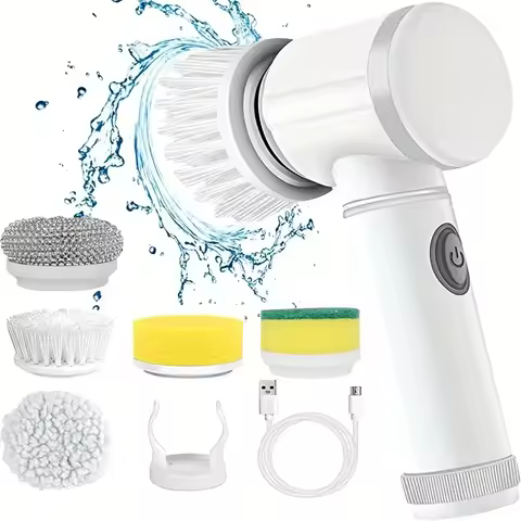 Electric Spin Scrubber, Bathroom Cordless Cleaning Brush Power Scrubber with 5 Replaceable Brush Hea