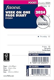 Filofax Calendar Diary Refill, Pocket Size, Week on One Page, White Paper, Unruled, English, 2024 (C68226-24)