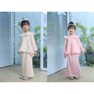 2IN1 Girl Budak Perempuan Set Baju Kurung Peplum Kids Raya(Soft Pink/Nude/Mint Green)