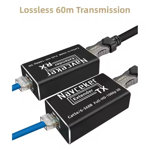 Navceker 60m HDMI Extender POC 1080P 3D HDMI Extender No Loss EDID RJ45 to HDMI Extender Transmitter