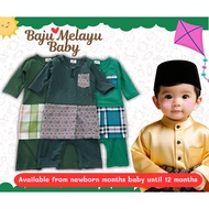 BAJU MELAYU BABY BOY ROMPER RAYA KAIN COTTON  HIJAU GELAP GREEN EMERALD HIJAU EMERALD TURQUOISE