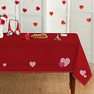 Horaldaily Valentine Tablecloth 52×70 Inch Rectangular, Pink Hearts Doodle Squiggle Washable Table C