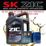 SK ZIC X7 10W-40 Fully Synthetic Gasoline 4Liters with Vic Oil Filter C-806