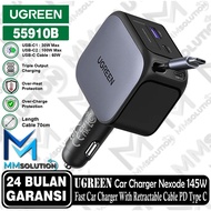 UGREEN Car Charger Built in Cable Type C Retractable Fast Charging 60W 75W 90W 145W