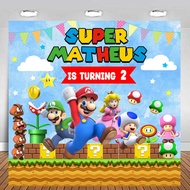 Mario Bros Motif 3 - Birthday Backdrop/Flexi Banner/Birthday Party Background
