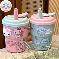 Flym Cute Hello Kitty Straw Cup 420ML Large Capacity Plastic Coffee Cup Fashion Cartoon Sanrio Water