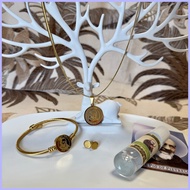 ◧ ◊☜ Blessed Saint Padre Pio Necklace & Bangle Bracelet Set (Original PVD 18k Italy Gold)