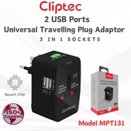 CLiPtec MPTUniversal Travelling Plug Adapter with 2 USB Ports