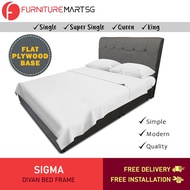 FurnitureMartSg Sigma Grey Linen Fabric Divan Bed Frame  - All Sizes Available