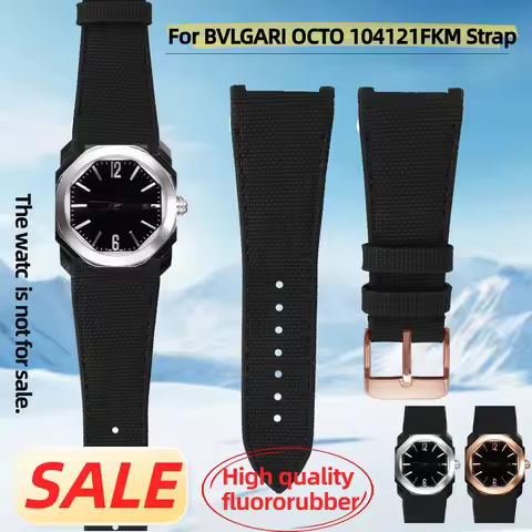 For BVLGARI OCTO FINISSIMO 103068 102713 FKM Leather Watch Strap High Quality Fluororubber Genuine L