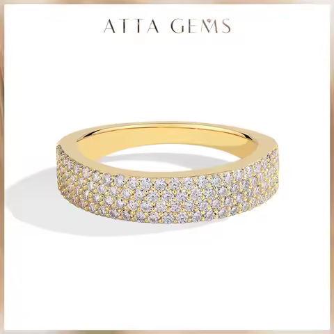 ATTAGEMS Sparkling Moissanite Ring for Women Men Real 14K 18K AU750 Yellow Gold Half Eternity Weddin