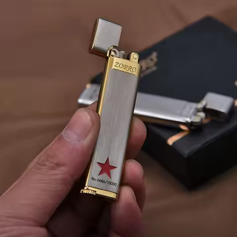 ZORRO Retro Ultra-Thin Flint Wheel Classic Lighter Fashionable Metal Butane Gas Lighter Premium Uniq
