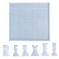 Chess Board Resin Mold Set 1 Pcs Large Checker Board Epoxy Casting Mold with 6 Pcs 3D Chess Pieces S