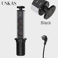 16A PULL POP UP 3 Power EU Socket New Black Color Port Kitchen Table Desktop Sockets Retractable Cou