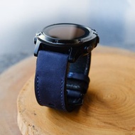 Crazy Horse Cowhide Leather Navy Blue Strap With Quickfit Garmin Connector