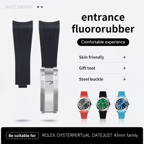 FKM Fluorine Rubber Watchband 21mm For Rolex Strap For OYSTERPERTUAL Datejust 41mm Dial Air King Wri