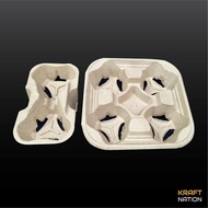 [Wholesale] 100pcs 2 Cup or 4 Cup Pulp Tray/ Carrier/ Moulded Pulp Cup Tray / Drink Tray / Disposabl