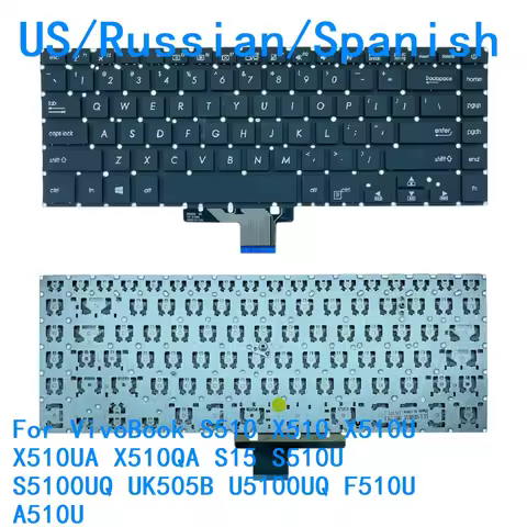 US Russian Spanish Backlit Keyboard For ASUS VivoBook S510 X510 X510U X510UA X510QA S15 S510U S5100U