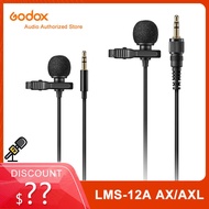 2023Godox LMS-12A Ax LMS-12A Axe ไมโครโฟนแบบหนีบเสื้อรอบทิศทางสำหรับ3.5มม. TRS ระบบไมโครโฟนไร้สาย DevicesQQE85