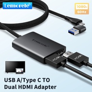 Lemorele HD10 Type C/USB A to Dual HDMI อะแดปเตอร์ 1080P 60Hz ขยาย 2 หน้าจอที่แตกต่างกันสำหรับ Windo