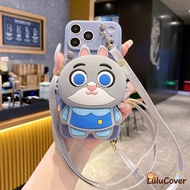 3D Cute Bunny & Fox Case With Crossbody Strap For Vivo V21 V21S V21E V20 SE V19 Neo V17 V15 V11 S1 P