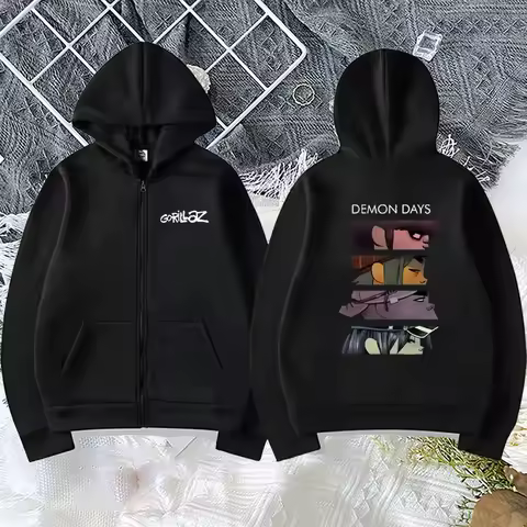 Rock Band Gorillaz Demon Days Eyes Print Hoodie Coat Men Women's top manga punk Zip Up Jacket Casual