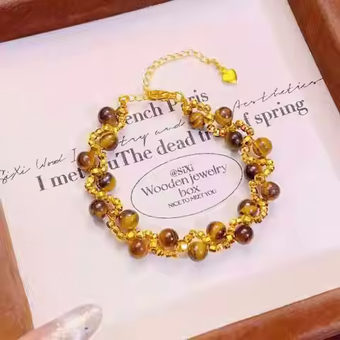 Sparkle Disco Beads Tiger Eye Bracelet Women 24K Gold AU999 - Comfortable Wear, Eye-catching for Dat