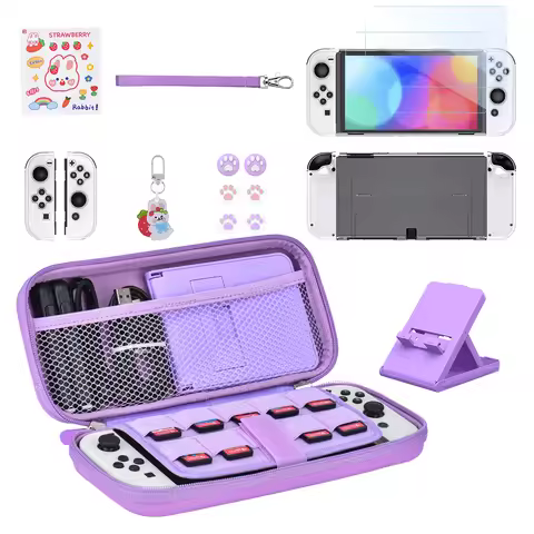 15 in 1 Switch OLED Storage Kit Switch Case and Thumb Caps Portable Waterproof Travel Bag for Switch