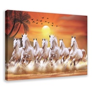 Seven Running White Horse Animals Painting Artistic Canvas Art  7 Horses Wall art Poster home decora